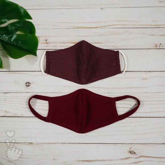 2 PACK BURGUNDY FACE MASKS COTTON WASHABLE - Picture 1 of 2